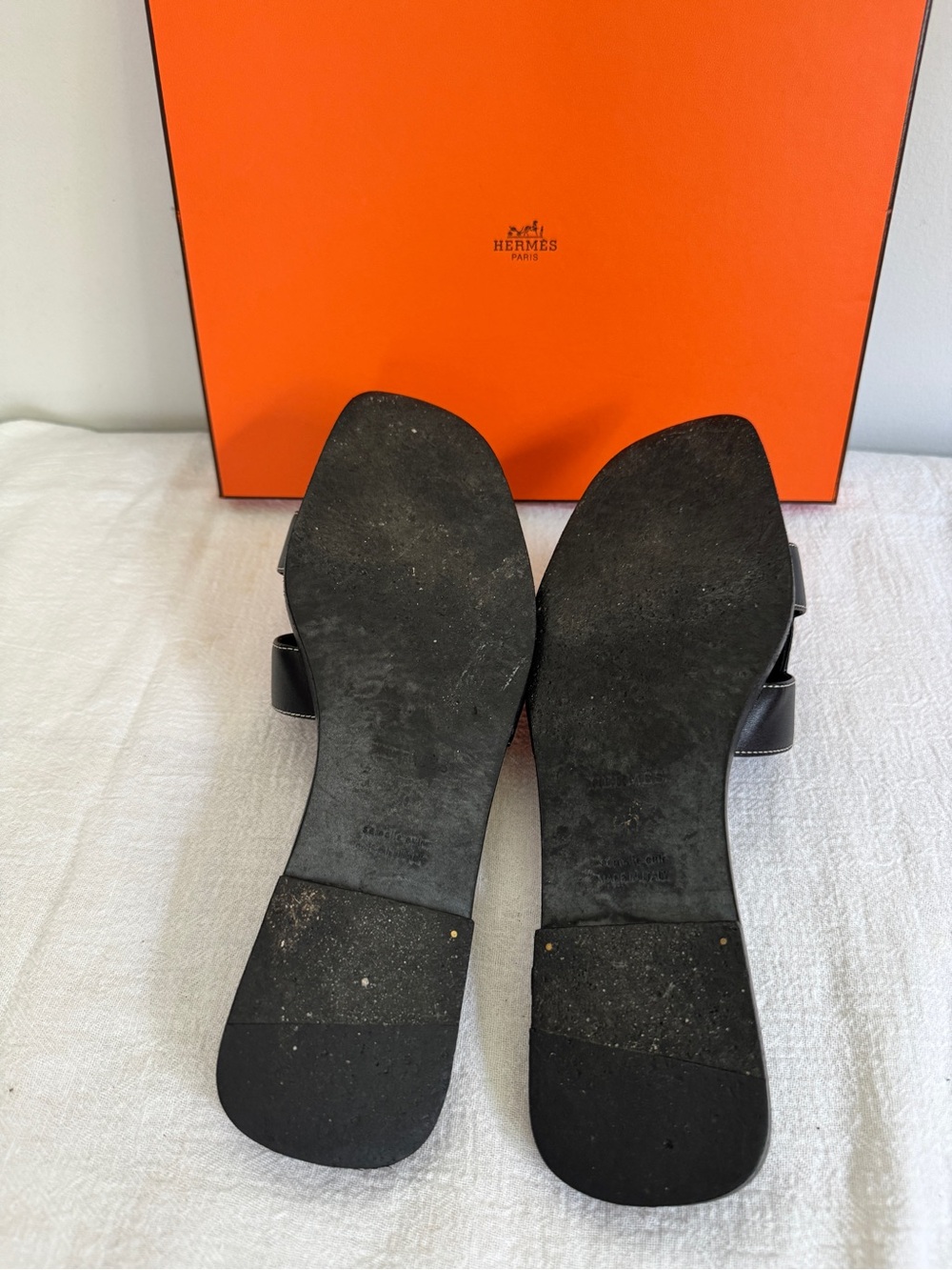 Hermes Black Leather Oran Slide Sandals - Picture 4 of 4